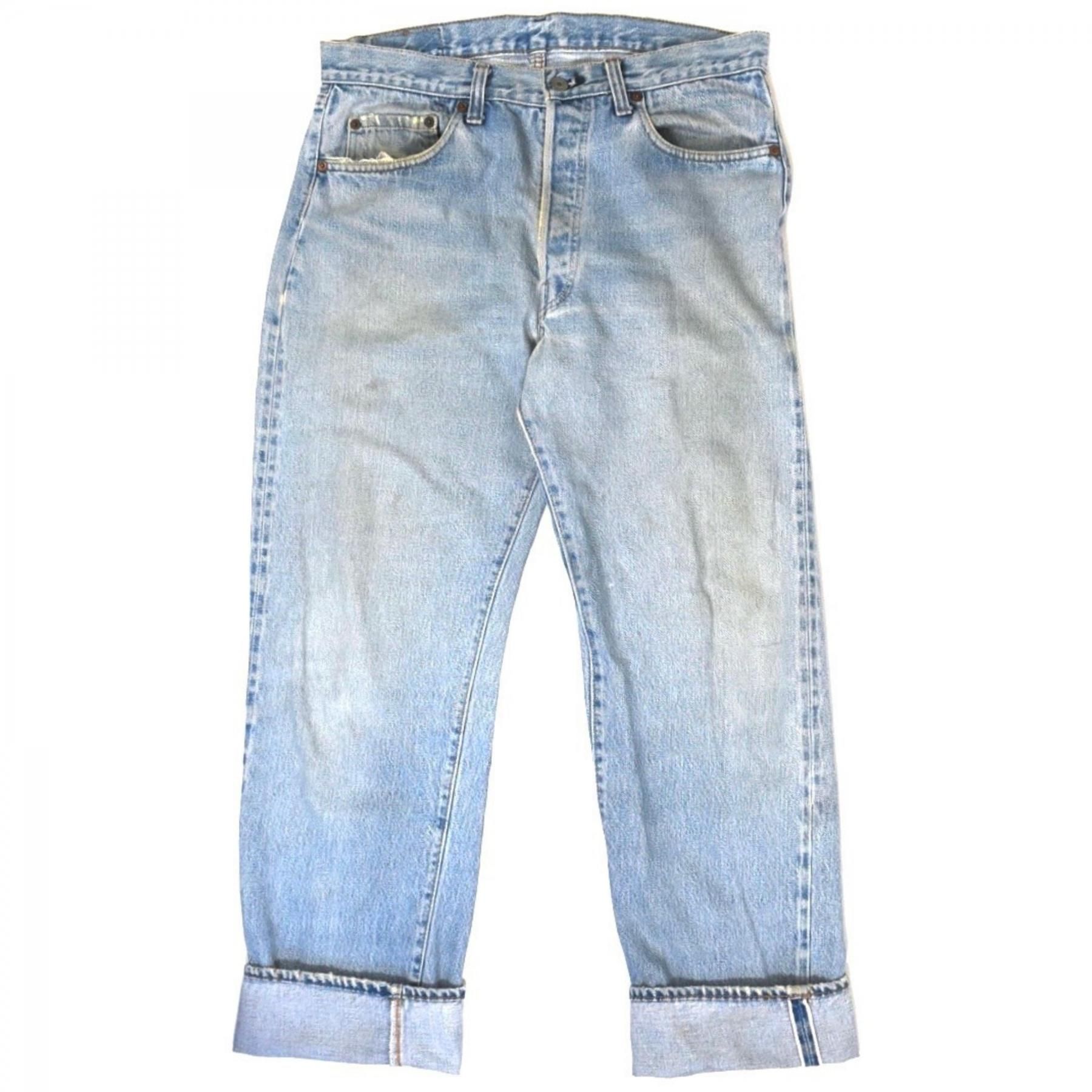 Late197080s LEVI'S 501 66 Chain stitch W35 Ice blue