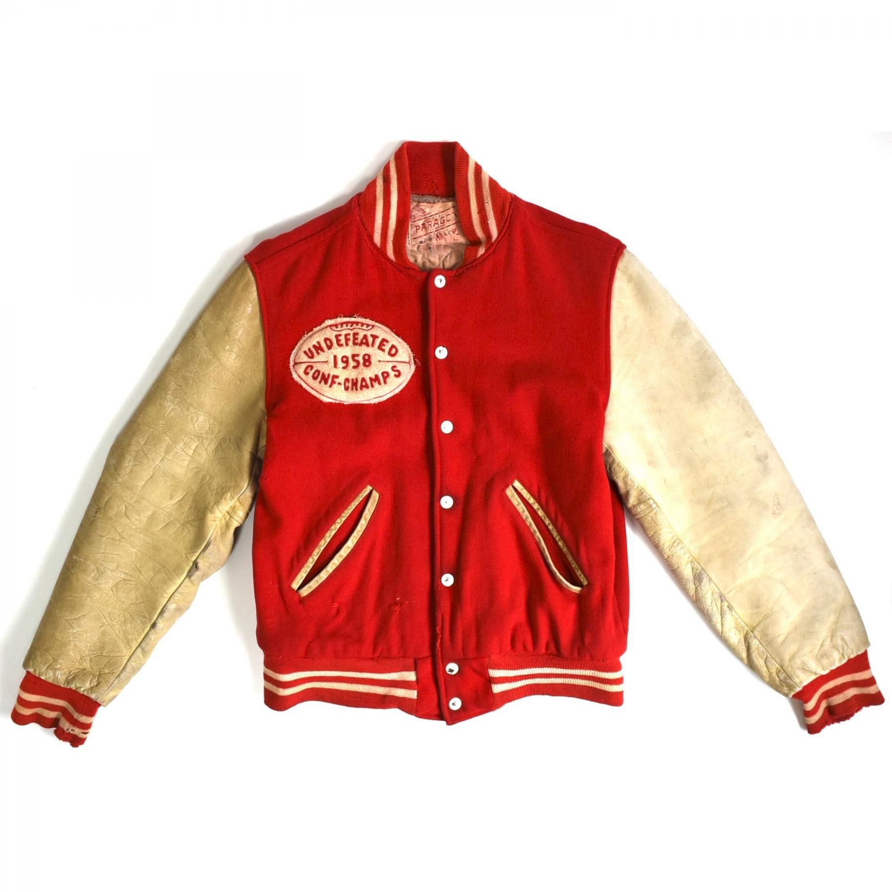 1950s PARAGON Leather sleeve stadium jumper SM Red