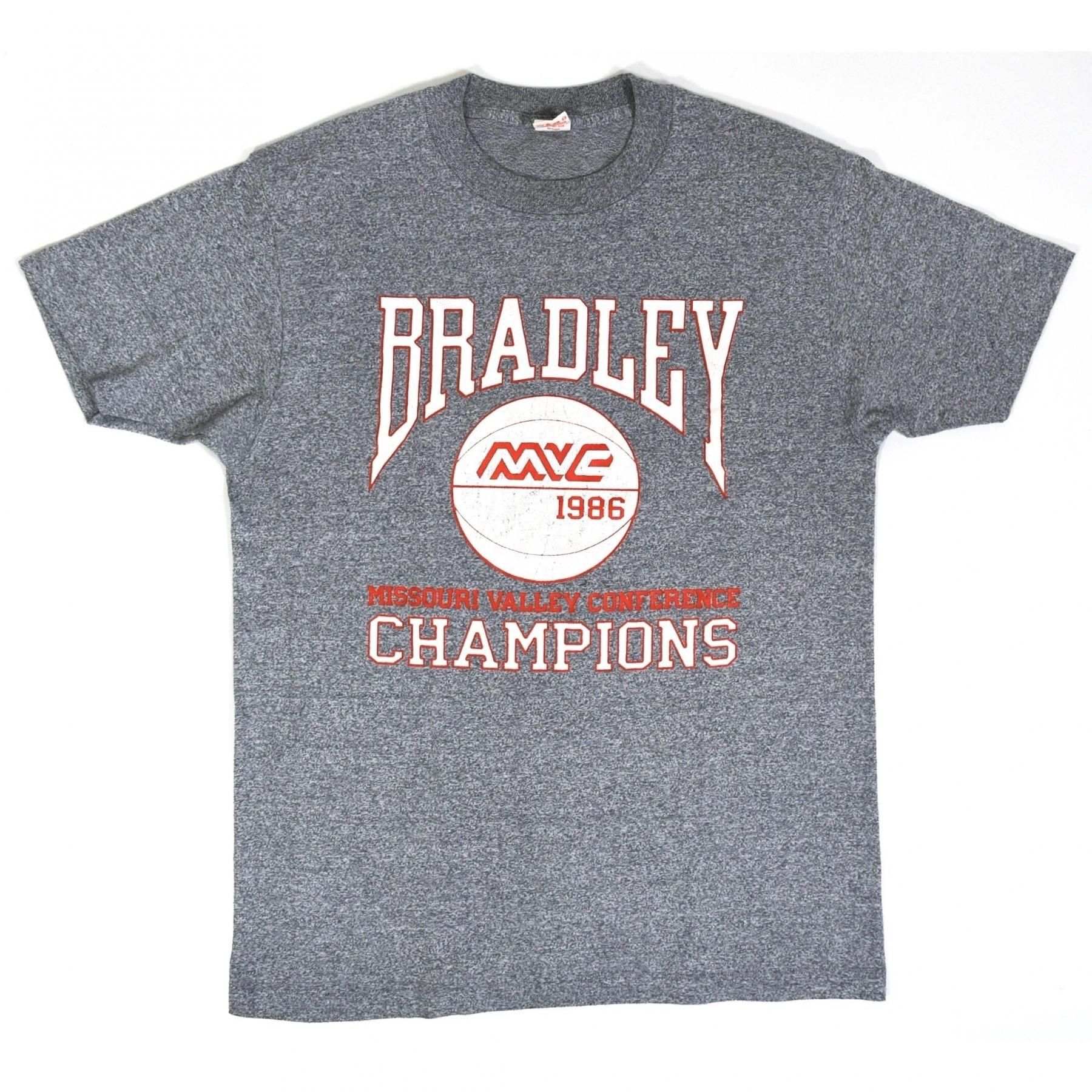 1986 BRADLEY CHAMPION 'MVC' Cotton Tee L MADE IN USA Gray