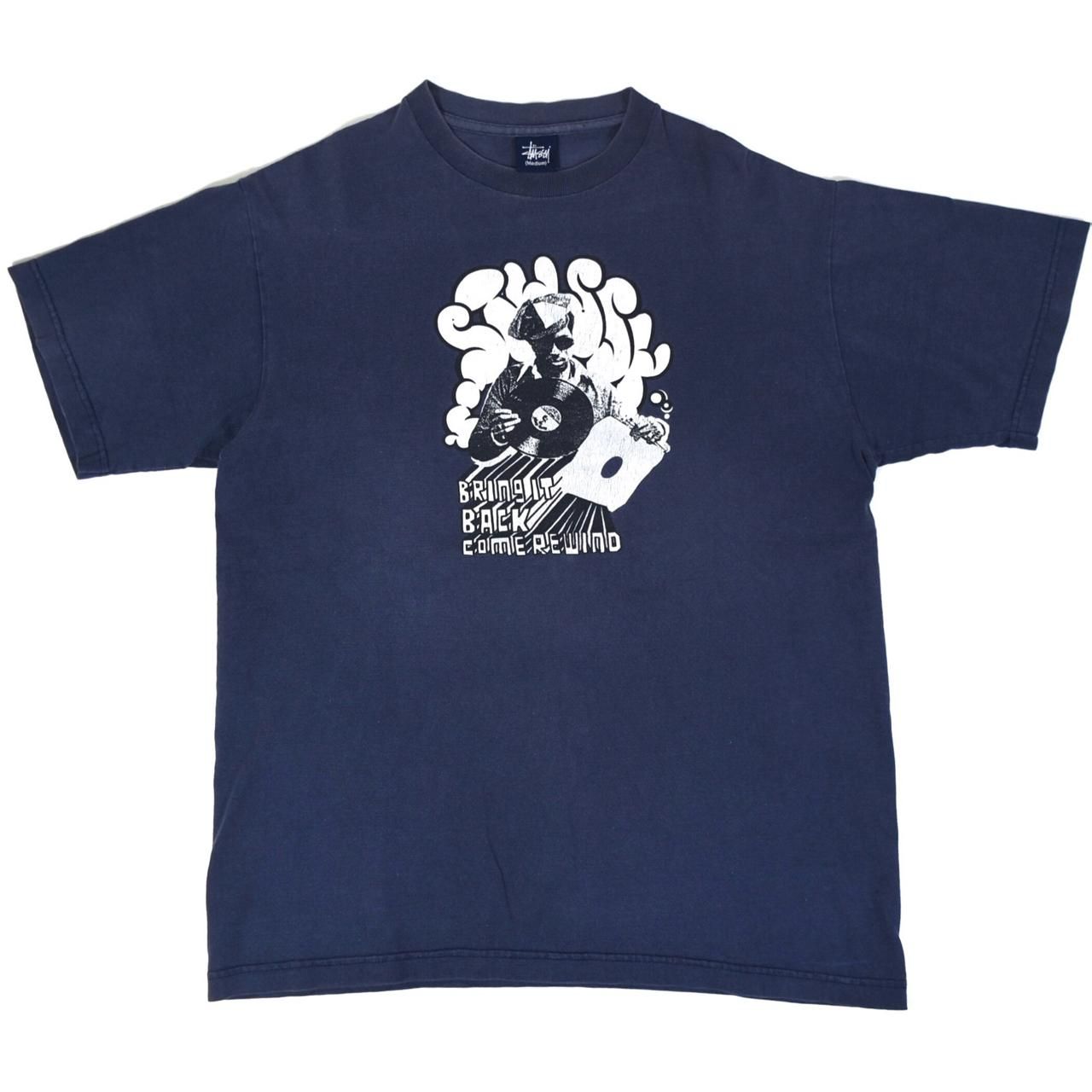 1990-2000s STUSSY Bring it back come rewind Tee M Navy
