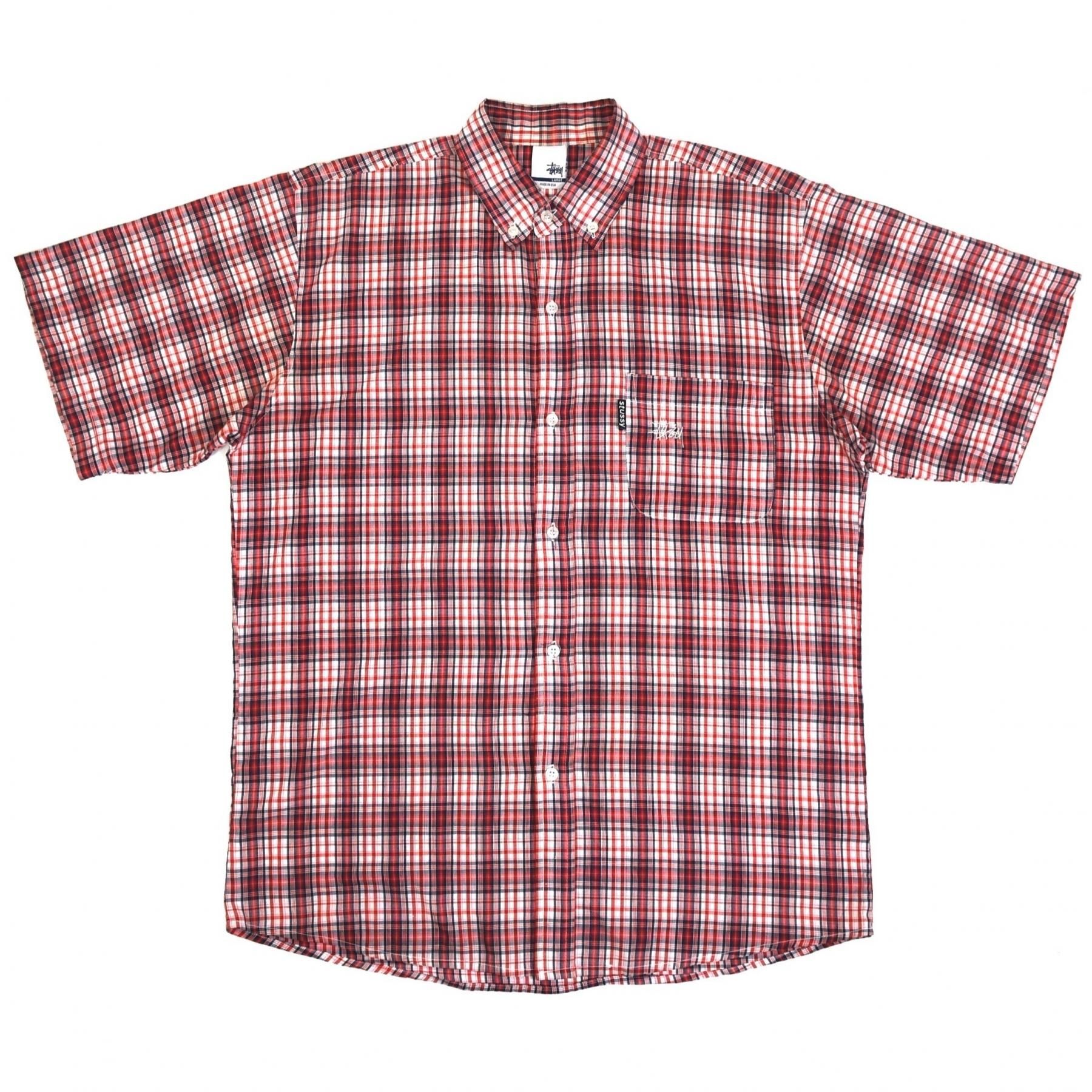 1990s STUSSY S/S Cotton shirts L MADE IN USA Red