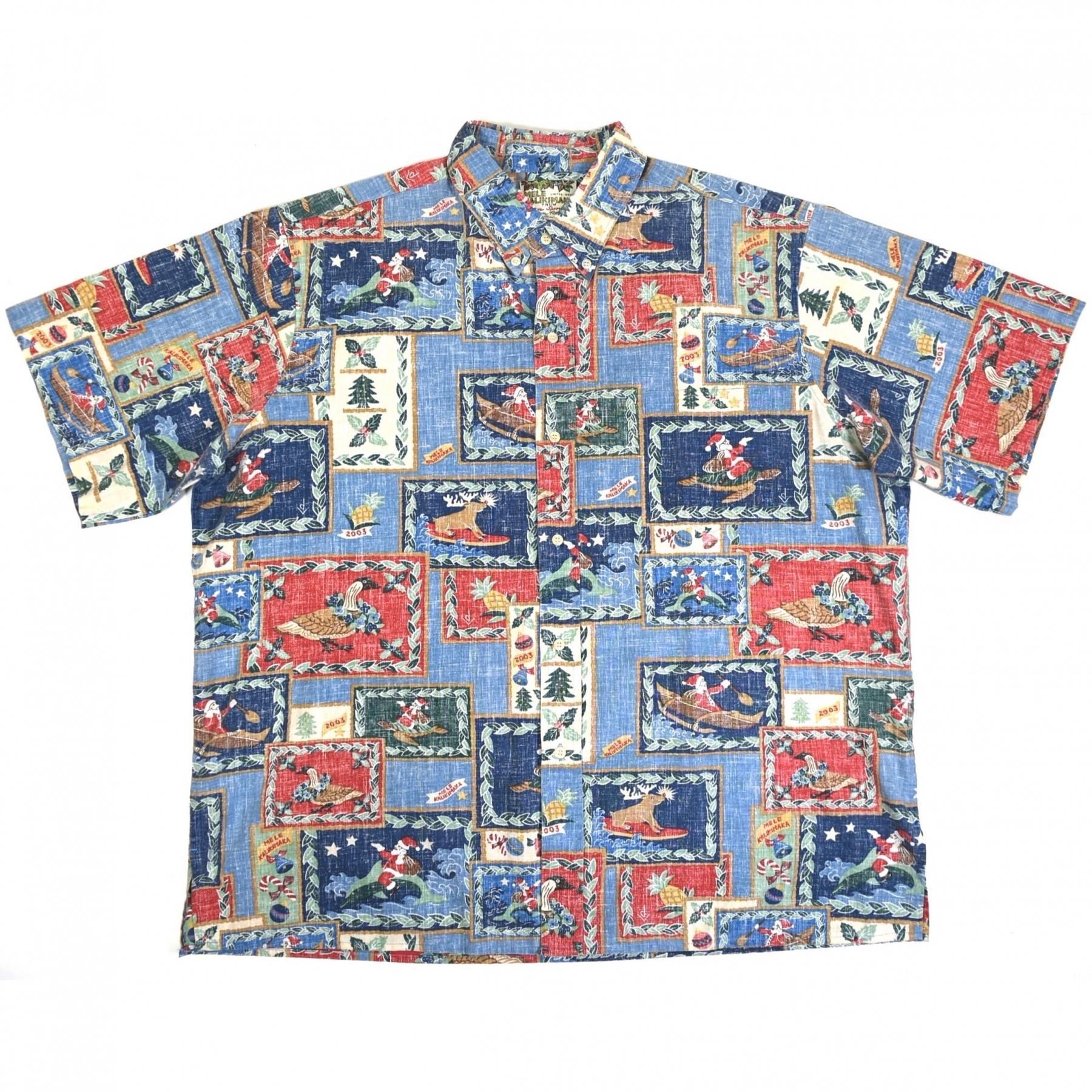 2003 MELE KALIKIMAKA FROM Reyn Spooner S/S Aloha shirts XXL TAILORED IN HAWAII Santa Claus