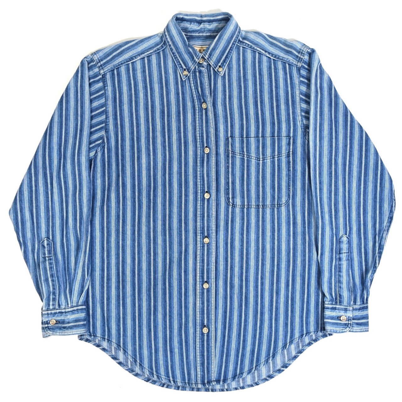 1990s L.L.Bean L/S Shirts S MADE IN USA Indigo stripe