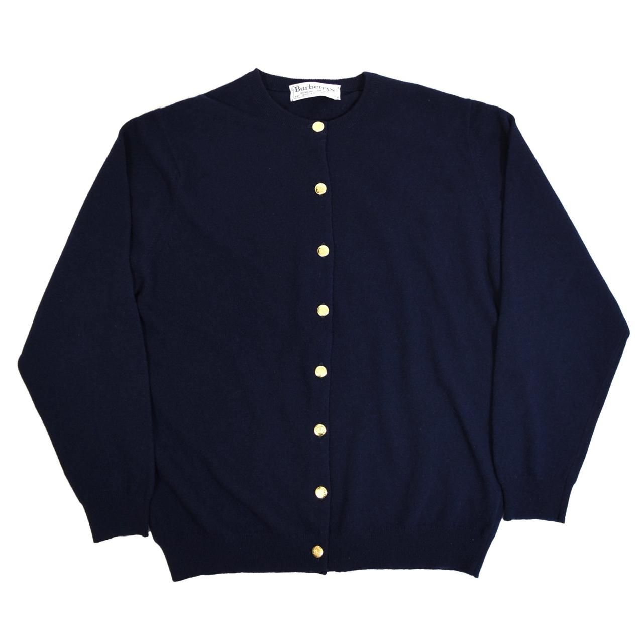 1980-90s BURBERRY Lambswool cardigan 42 MADE IN SCOTLAND Navy