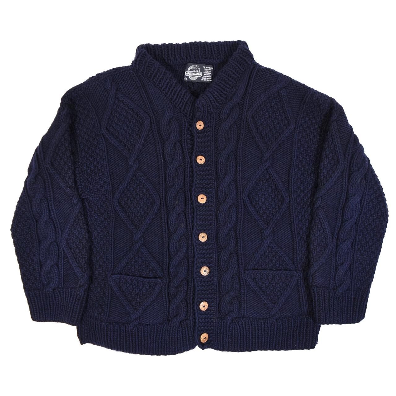 2000s ARTESANIA Alan knit cardigan M MADE IN ECUADOR Navy