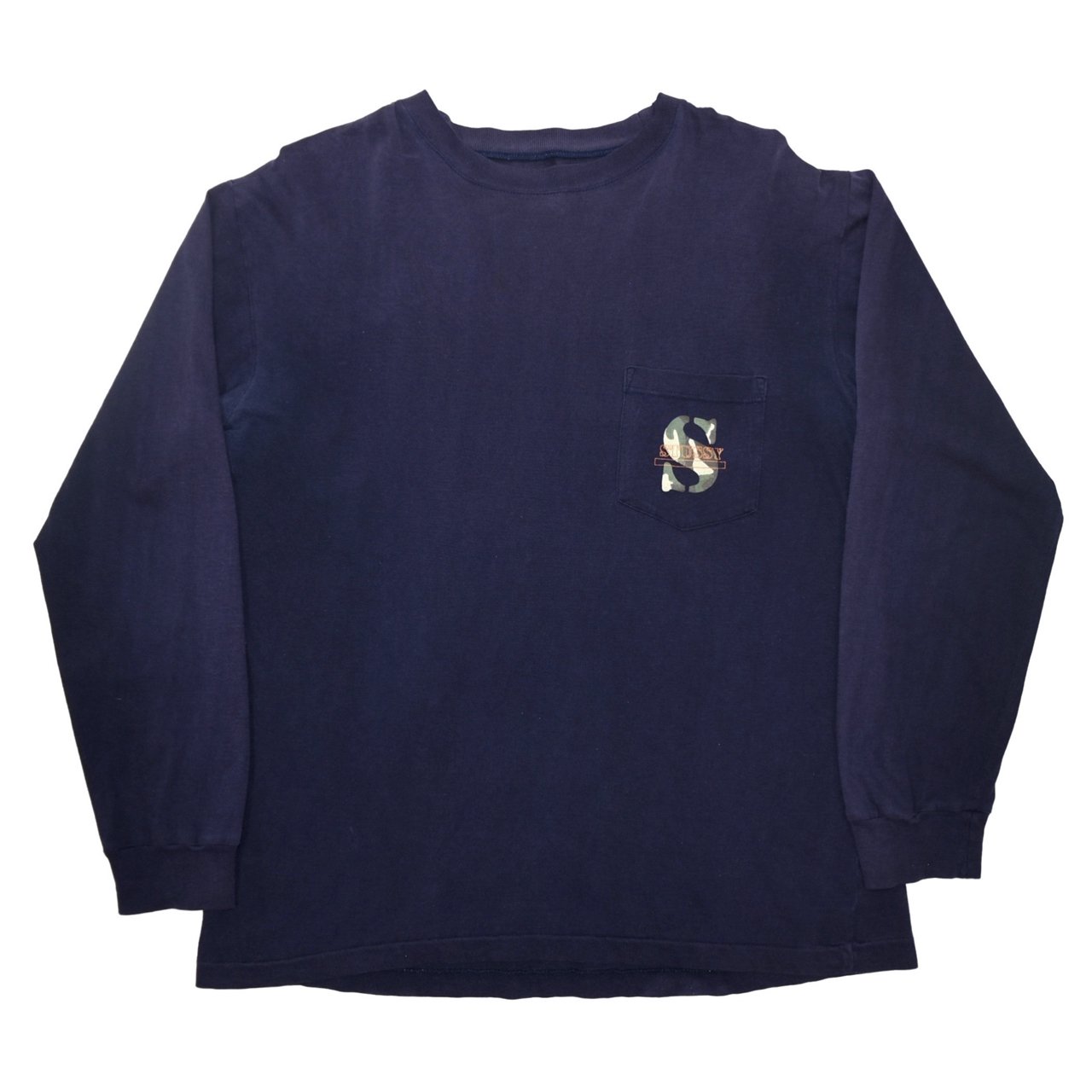 1990s STUSSY L/S Tee M MADE IN USA Navy