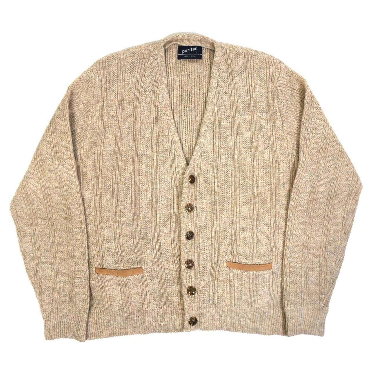 1970-80s PURITAN Wool knit cardigan L MADE IN USA Beige