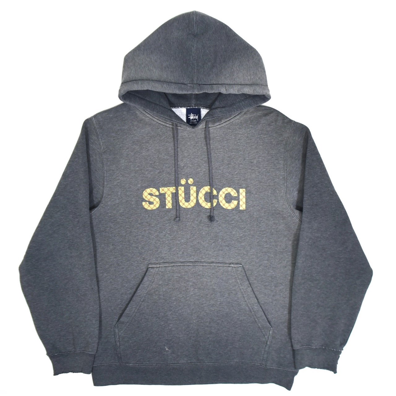90s Vintage Stussy Monogram gucci Hoodie Sweatshirt size L Gray
