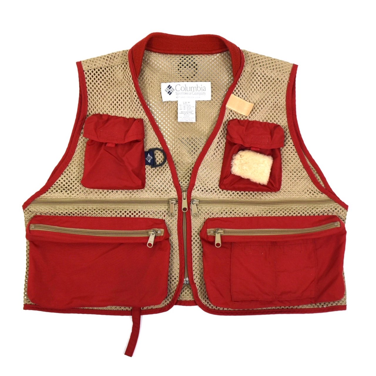 1990s COLUMBIA Mesh fishing vest L BeigeRed