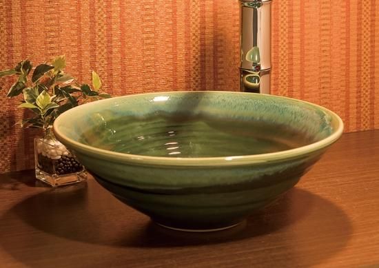 織部のボウル 国産】磁器製洗面ボウル（埋め込み・置き型）沙羅織部S