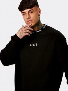 フェーデッド【Faded】スウェットトップス 長袖 ロンT ブランドロゴ入り トレーナー メンズ ブラック