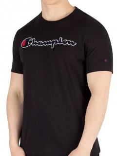 チャンピオン【CHAMPION】ロゴ文字刺繍入り 半袖セットアップ Tシャツ＆ショートパンツ メンズ ブラック
