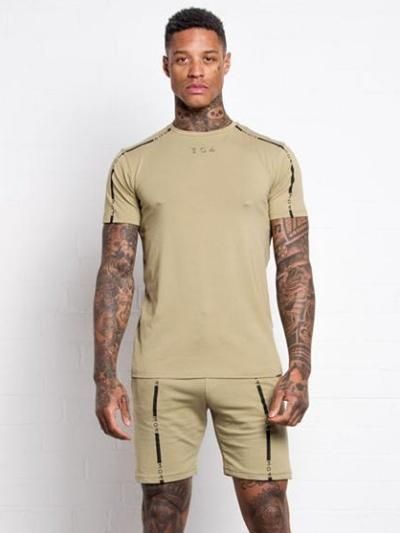 304clothing 304クロージング ジムウェア 半袖 セットアップ Tシャツ ハーフパンツ カーキ ロゴ入り メンズ