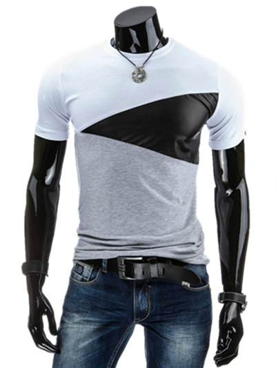 OtonaSpocon オリジナルセレクト ポリコットン生地 レザーパネル カジュアル 半袖Tシャツ