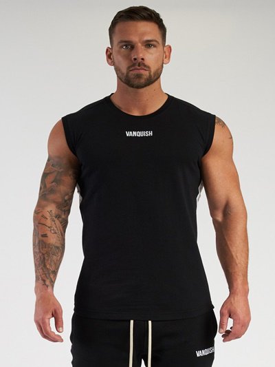 ヴァンキッシュフィットネス【Vanquish Fitness】ブランドロゴデザイン ノースリーブTシャツ&ショートパンツ セットアップ ブラック