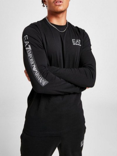 EMPORIO ARMANI【エンポリオアルマーニ】EA7 ロングTシャツ 反射素材 ロゴプリント クール 長袖Tシャツ ブラック