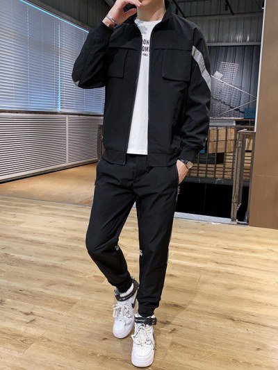 OtonaSpocon オリジナルセレクト 反射素材 ファッション ジャージ セットアップ 綿混紡織物 ブラック