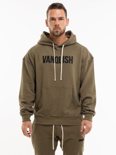 ヴァンキッシュフィットネス【Vanquish Fitness】スウェット フーディ&パンツ セットアップ ビッグロゴ オリーブ