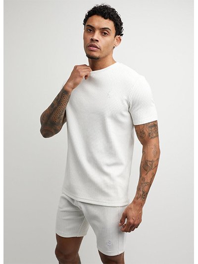 ジムキング【Gym King】AMALFI WAFFLE 半袖Tシャツ＆ショートパンツ セットアップ 刺繍ロゴ オフホワイト