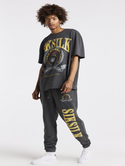 SikSilk【シックシルク】 Varsity  ヴィンテージ加工 Tシャツ＆ジョガーパンツ 上下セット ウォッシュグレー