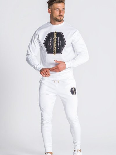 ジャンニカバナ【Gianni Kavanagh】 GOLD UNIOM セットアップ ロングTシャツ&ジョガーパンツ ホワイト ブラック ゴールド