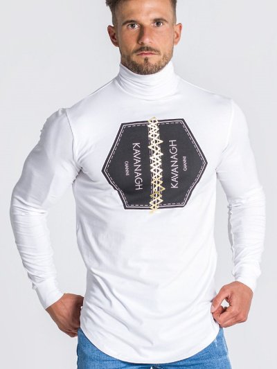 ジャンニカバナ【Gianni Kavanagh】 GOLD UNION タートルネックシャツ&ジョガーパンツ セットアップ ホワイト ロゴプリント