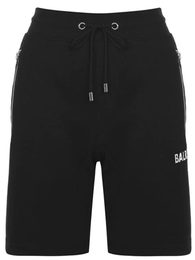 BALR.【ボーラー】 Qシリーズ ショートパンツ メタルロゴ ジップポケット ドローコード付き ブラック/シルバー