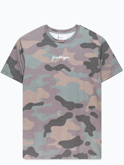 ハイプ【Hype】半袖Tシャツ&ショートパンツ セットアップ 3Dロゴ スクリプト カモフラージュ カーキ