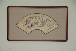 中国書画 扇面額装 no.24   「蟹図」  白石 （仿古）