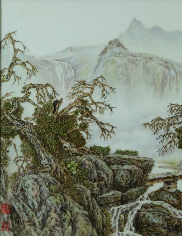 景徳鎮 手描き陶板粉彩画 木額付 - 書道用具専門店 西本皆文堂