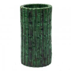 古玩 民窯緑釉竹彫筆筒