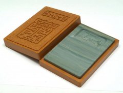 松花江緑石 饕餮紋石匣硯 7インチ 