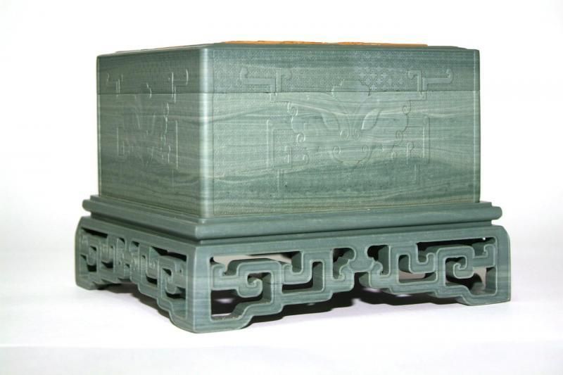 文房具 古い 緑石 刻 龍紋 硯 時代物(A432)
