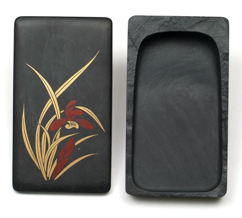 和硯 蘭(蒔絵) 四五寸 角型共蓋 - 書道用具専門店 西本皆文堂