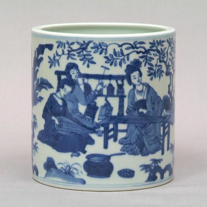 景徳鎮 青花人物図筆筒 【一品物】 - 書道用具専門店 西本皆文堂