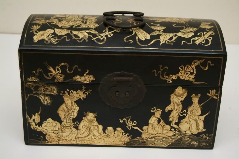 漆皮箱 文房具収納箱 黒漆金彩 仙人図 - 書道用具専門店 西本皆文堂
