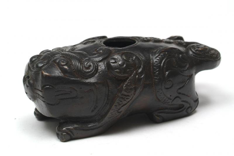 中国 古銅宣徳銅 神獣形蝋立 燭台 在銘 M R711金属工芸 - 金属工芸