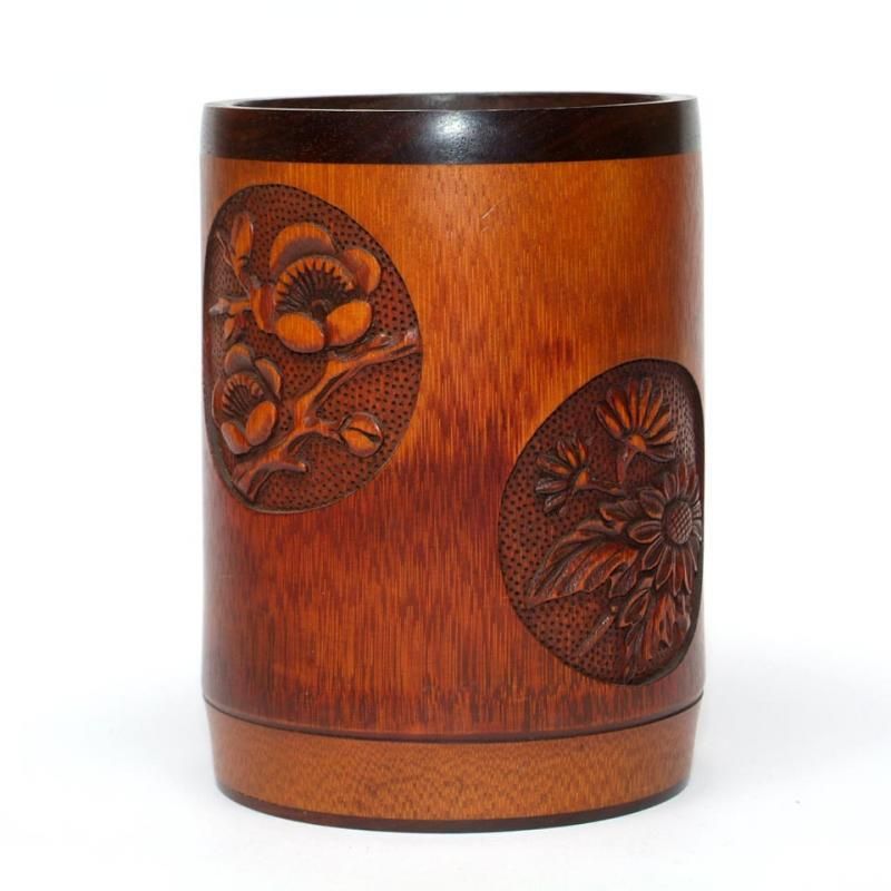 ♥中国　古玩　竹製　筆筒　書道具 ♥中国 古玩 竹製 筆筒 書道具