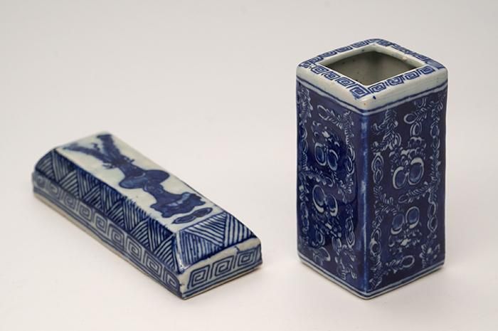 【税込】 青花帽子筆筒 筆置 筆入 書道具 文房具 現代工芸品 美術品 装飾 工芸品