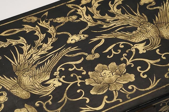 天然木 朱塗 本漆 天平螺鈿鳳凰文硯箱 硯付き 共箱 書画 絵画 書