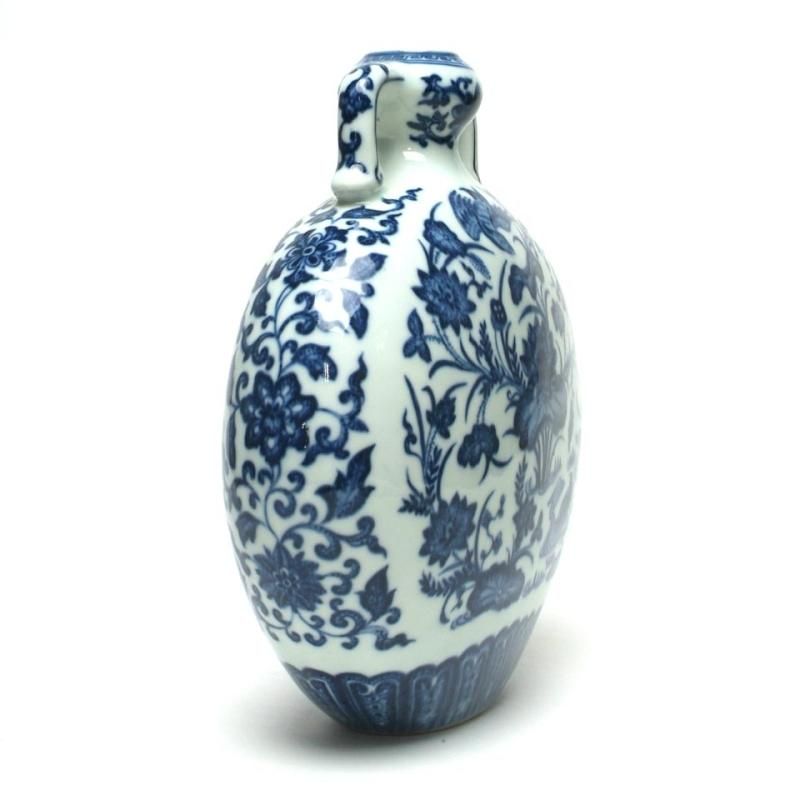 景徳鎮 青花花鳥紋蒜頭口扁 - 書道用具専門店 西本皆文堂