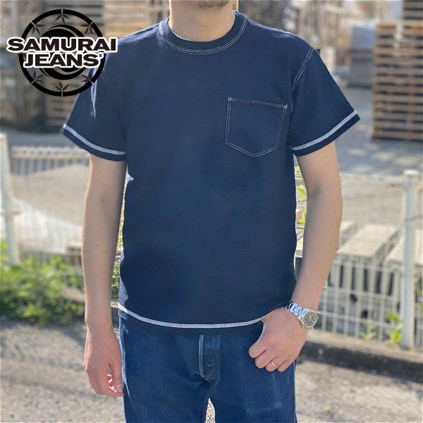 サムライジーンズ ヘビーウエイト インディゴ ポケット Tシャツ INDIGO POCKET T-SHIRTS SJIT-105M2 SAMURAI  JEANS - セルロイド CELLULOID