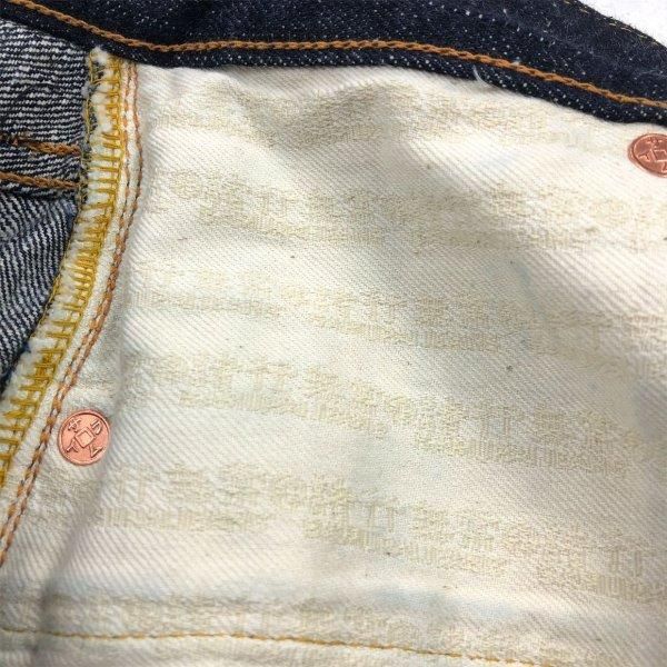 濃紺美品サムライ大戦モデルw36革パッチ隠しリベットチェーンステッチ 濃紺美品サムライ大戦モデルw36革パッチ隠しリベットチェーン