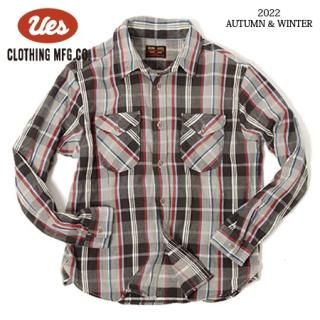 UES ウエス ヘビーネルシャツ レッド×グレー×ホワイト size2