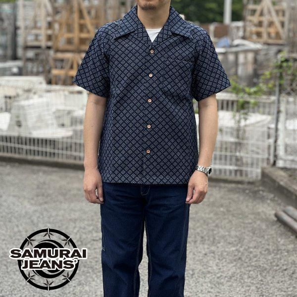 サムライジーンズ 藍刺子 オープンカラー 半袖シャツ SOS23-S01 SAMURAI JEANS[2023年春夏新作] - セルロイド  CELLULOID