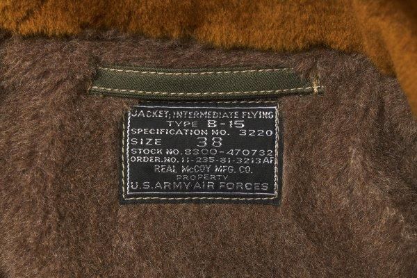 ザ リアルマッコイズ MJ23109 TYPE B-15 REAL McCOY MFG. CO ザ リアルマッコイズ MJ23109 TYPE B-15 REAL McCOY MFG. CO