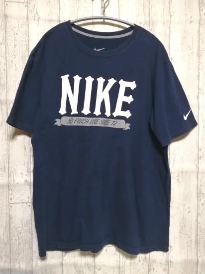 サイズNIKE 半袖 リンガーTシャツ プリント デカロゴ 黄色 ネイビー