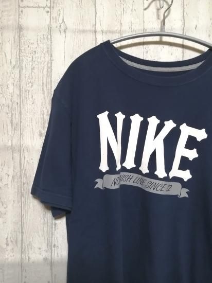 古着 NIKEビッグロゴTシャツ/L navy 紺 ナイキ スポーツ 90s - 古着屋