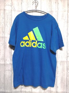 古着 adidasビッグロゴTシャツ アディダス/L blue 青 ブルー