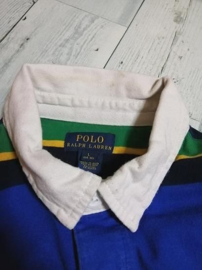 POLO RALPH LAUREN 長袖ラガーシャツ L ブルー 青 マルチボーダー